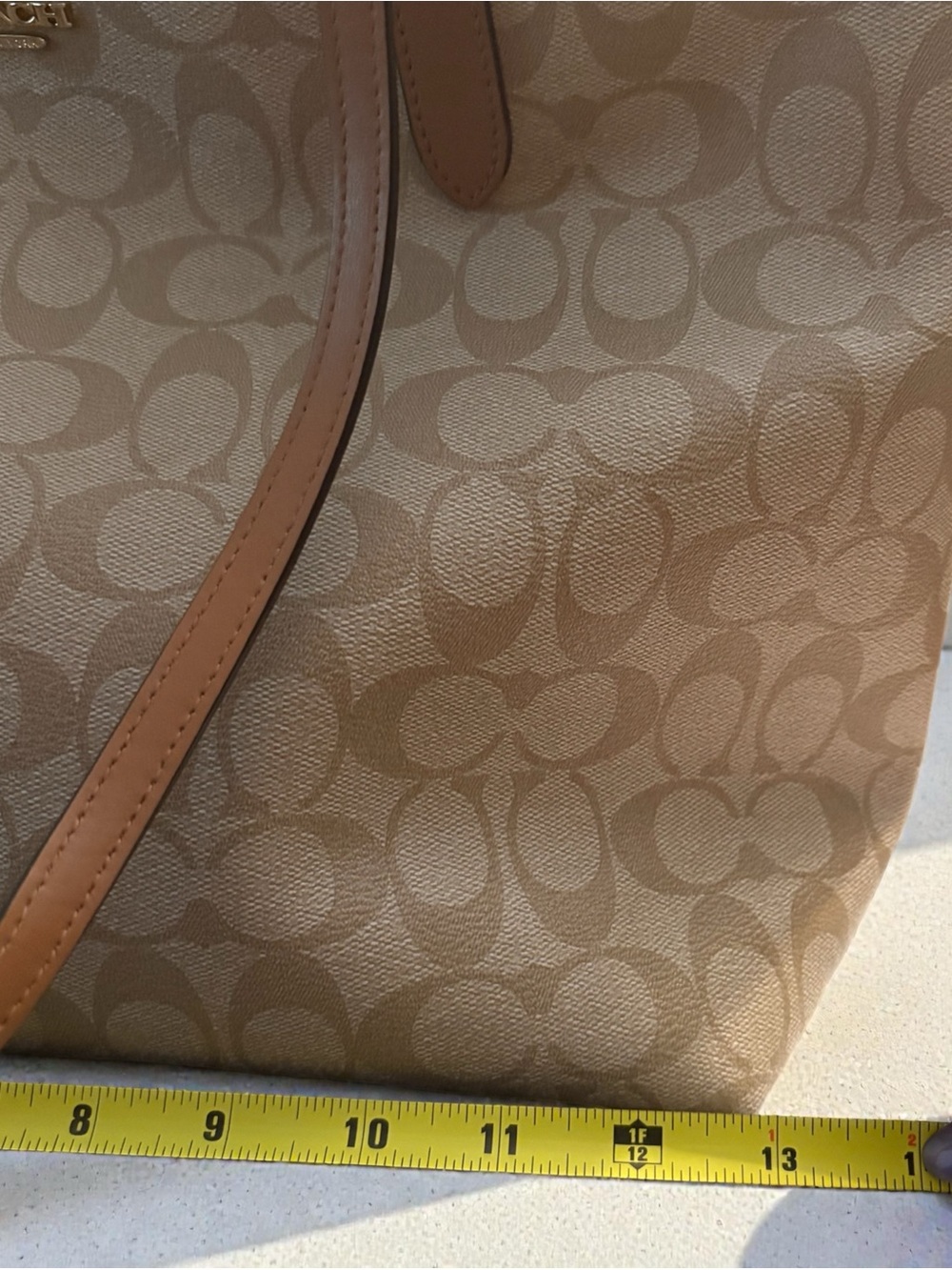 SUMMER SALE! Coach Cream Signature Tote with Tan Leather Trim - Picture 13 of 15